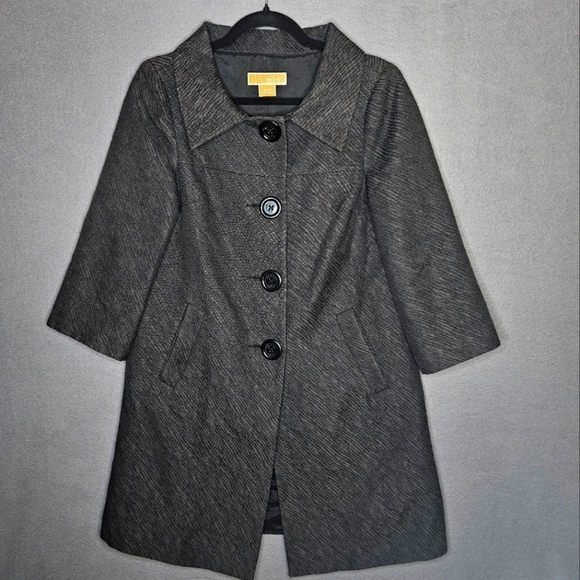 Michael Kors Jackets & Blazers - Michael Kors Women's Small 3/4 Sleeve Peacoat Dresscoat Black Vintage Textured